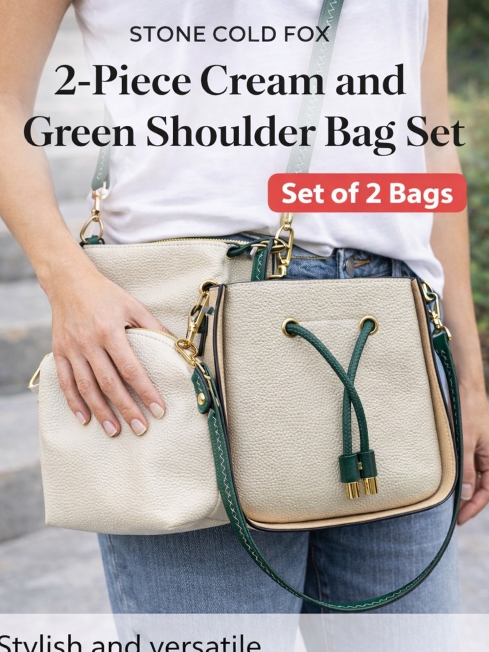 Stone Cold Fox Cream and Green Shoulder Bag